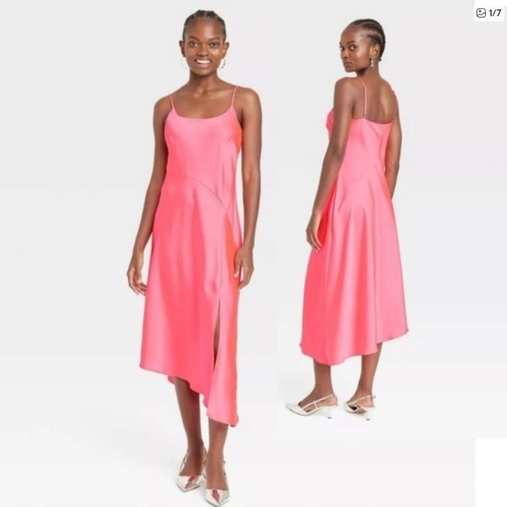 Neon Satin Slip Dress NWOT
